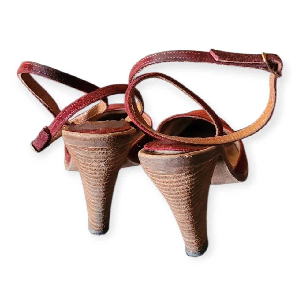 Vintage 70s Rust Strapy Heels - Picture 3 of 8